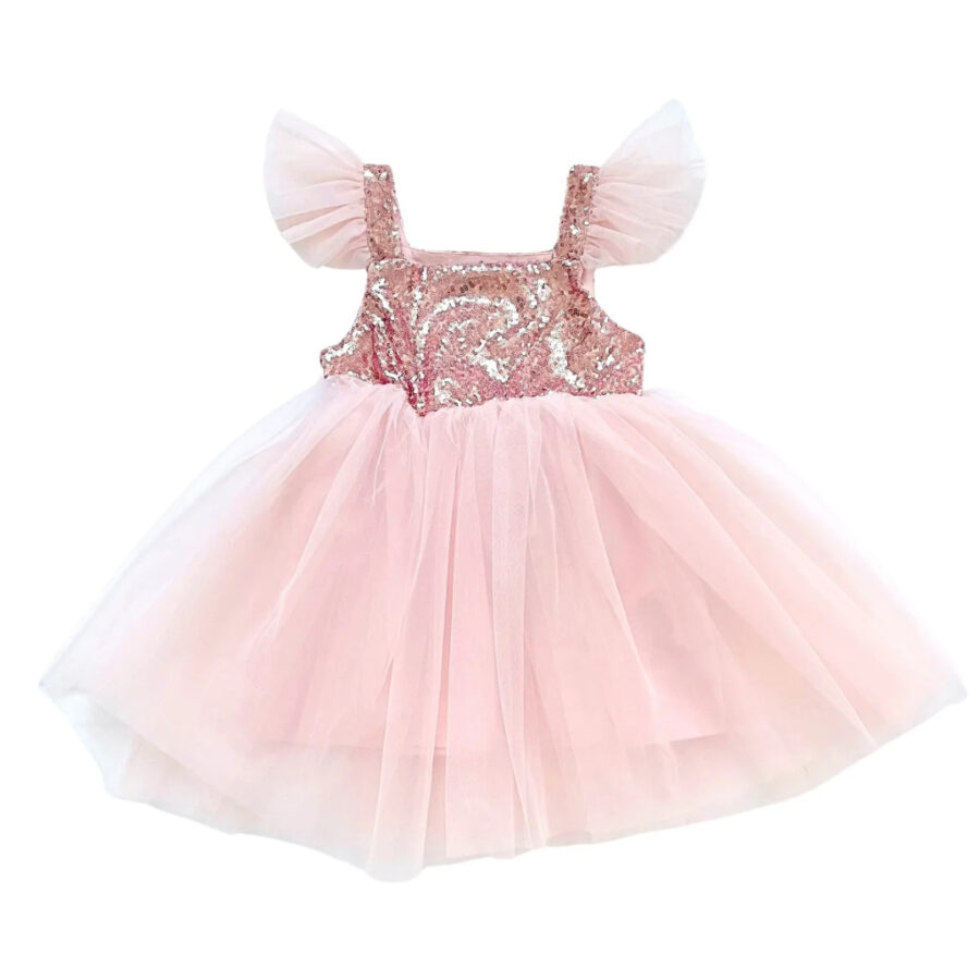 DOLLY Universe Sequin Glitter Galaxy Tutu kleit roosas toonis, kaunistatud sädelevate litritega, ideaalne pidulikeks sündmusteks ja erilisteks hetkedeks.